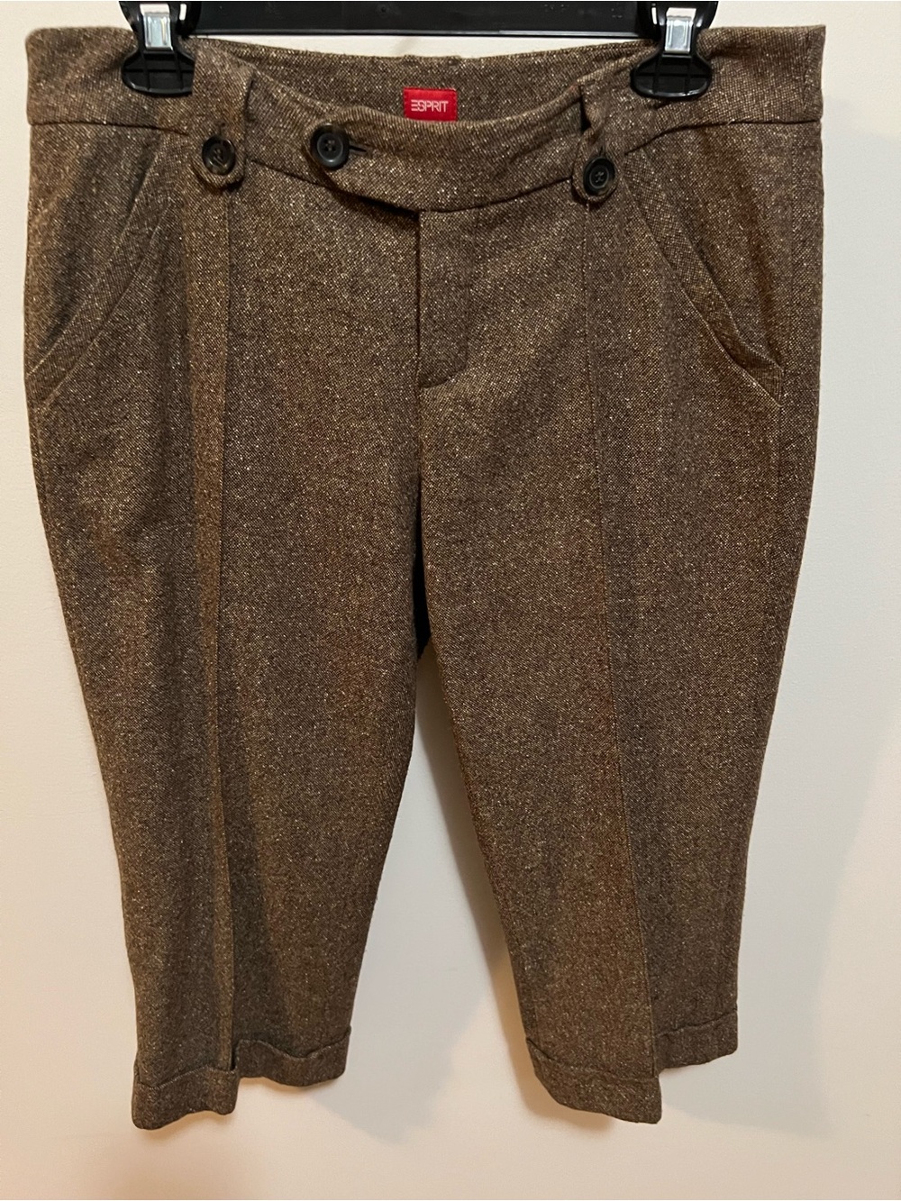 Esprit Brown Wool Tweed Lined Crop Pants